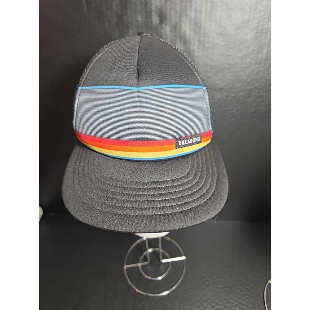 Billabong SnapBack Mesh Back Adjustable Cap Black With Retro Stripes Surfer Hat